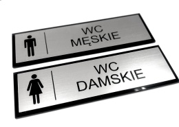 Tabliczka WC Męskie + WC Damskie – komplet - Srebro szczotkowane - Grawer laserowy
