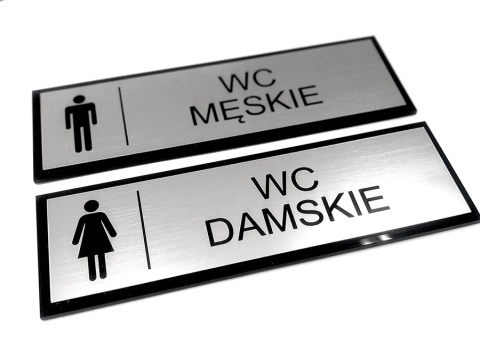 Tabliczka WC Męskie + WC Damskie – komplet - Srebro szczotkowane - Grawer laserowy