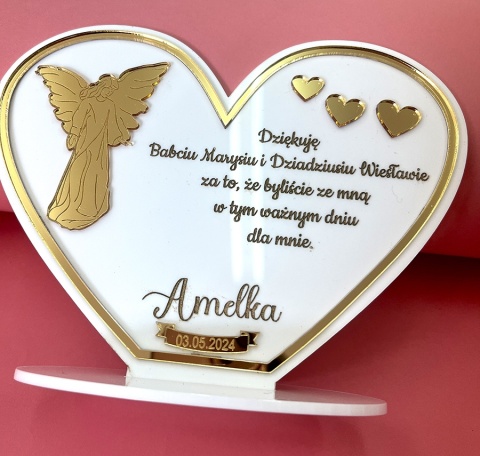 Personalizowana statuetka serce – podziękowanie na Komunię - Chrzest