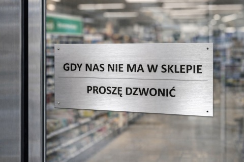 Tablicka firmowa grawerowana 40x22 cm Szyld reklamowy srebro szczotkowane