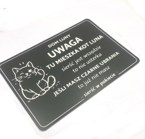 Tabliczka - Tu mieszka kot z humorem – dekoracja na drzwi ze sznurkiem