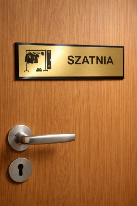 Tabliczka na drzwi - SZATNIA z grafiką grawerowana złoty szczotkowany