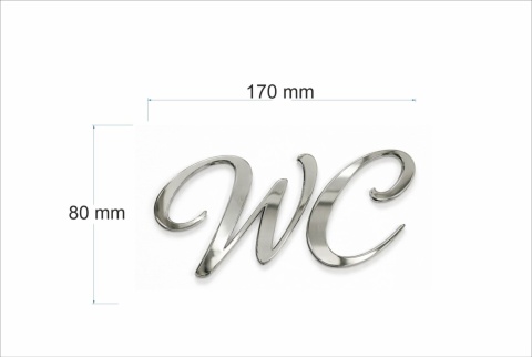 WC napis - plexi 3D – lustro srebrne – elegancki napis na drzwi